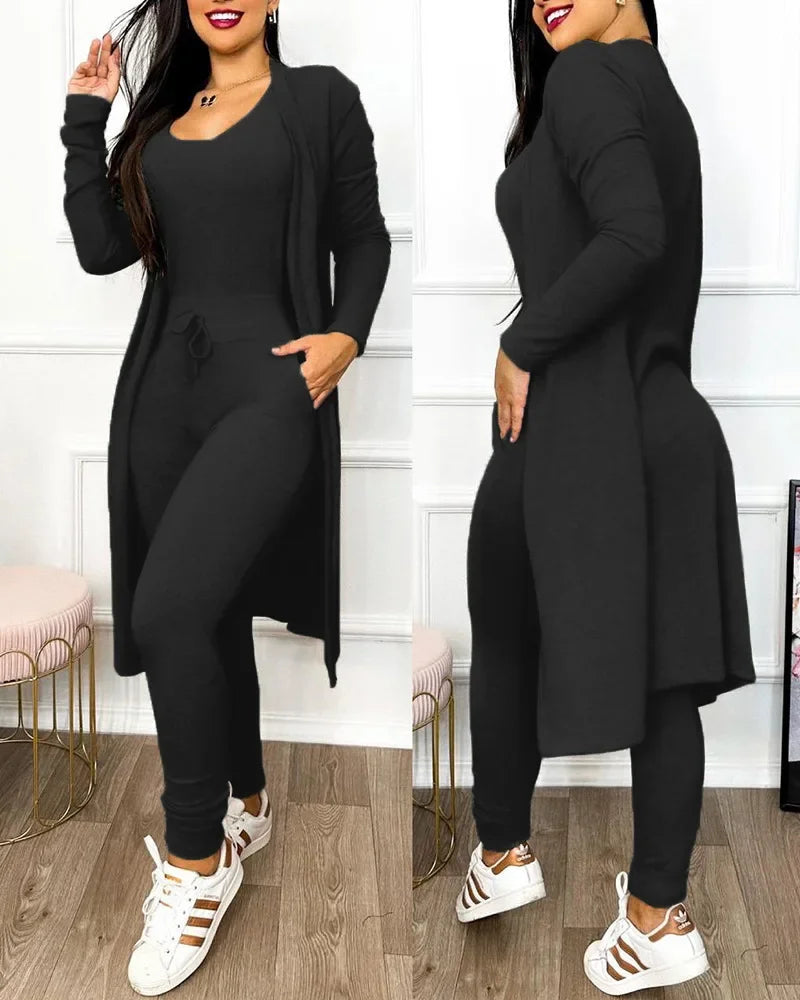 Damen Jumpsuit Mantel Set Herbst