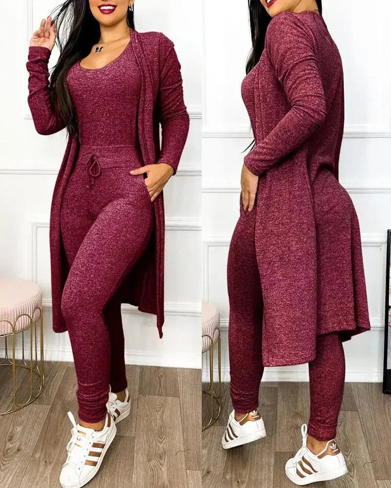 Damen Jumpsuit Mantel Set Herbst