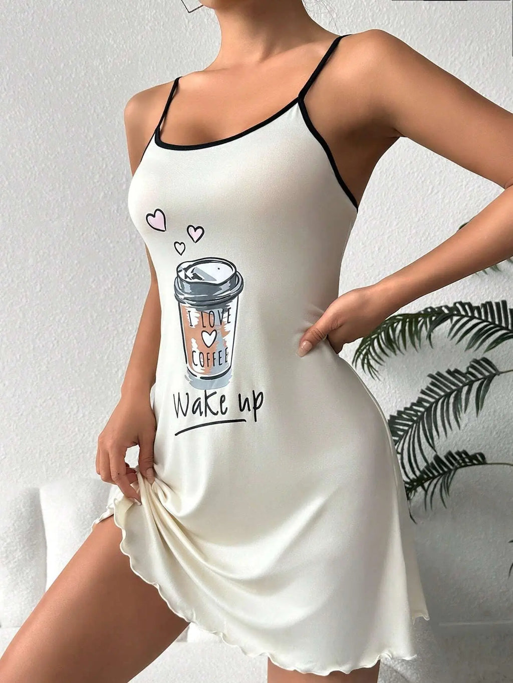 Damen Schlafkleid Sommer Coffee Print