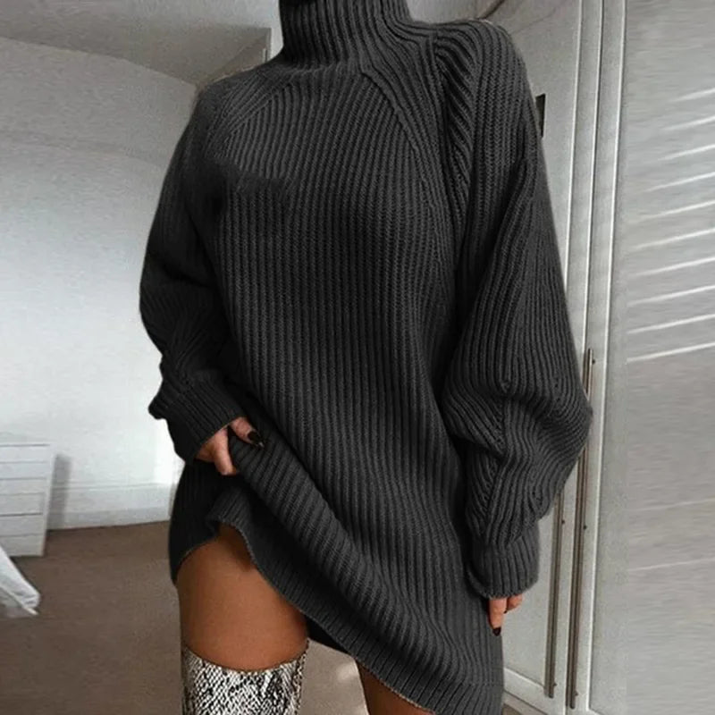 Damen Einfarbiges Lockeres Strickkleid Winter