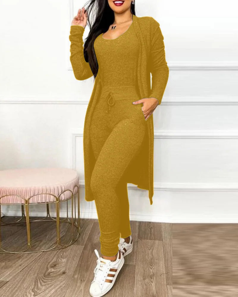 Damen Jumpsuit Mantel Set Herbst