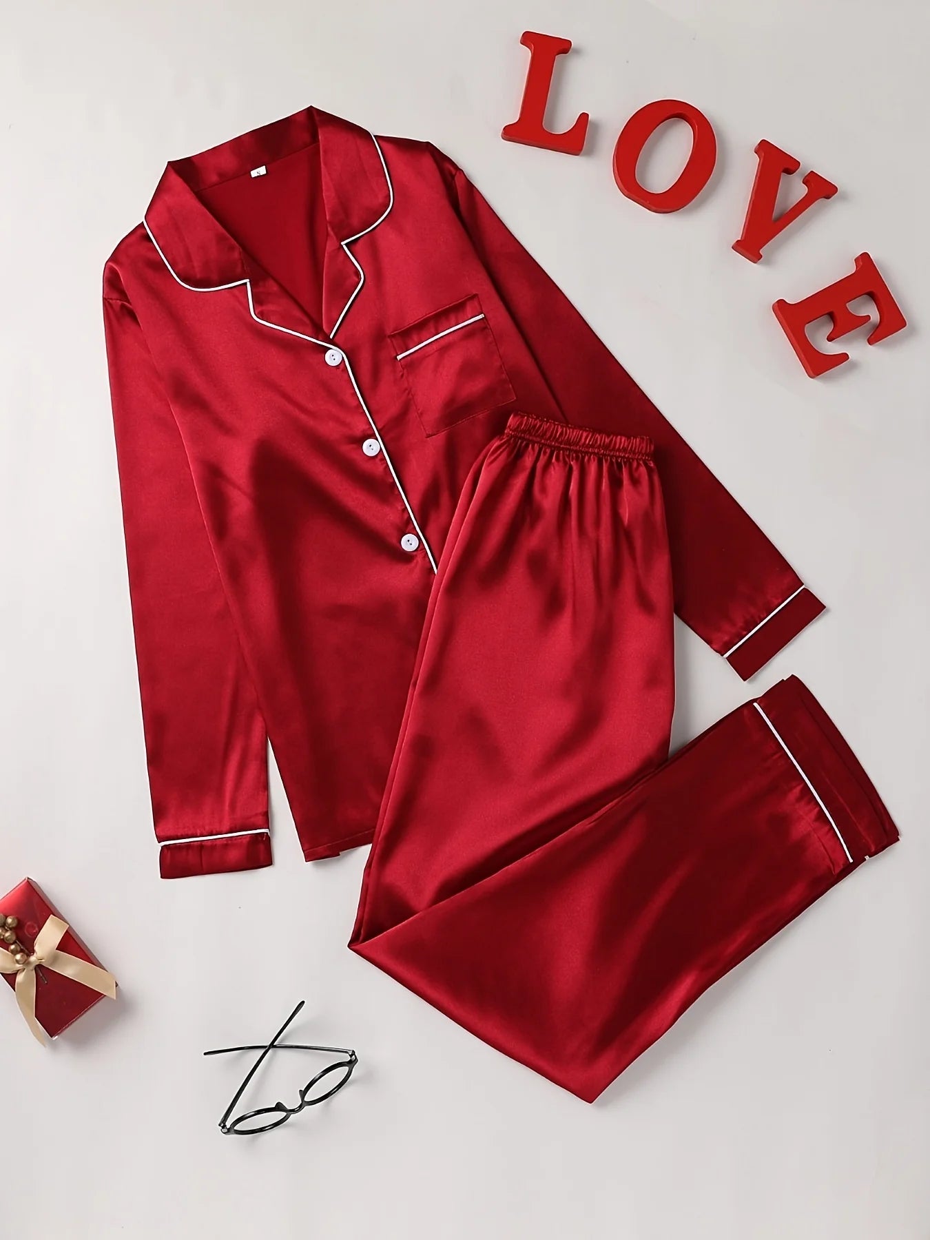 Damen Pyjama Set Langarm Revers