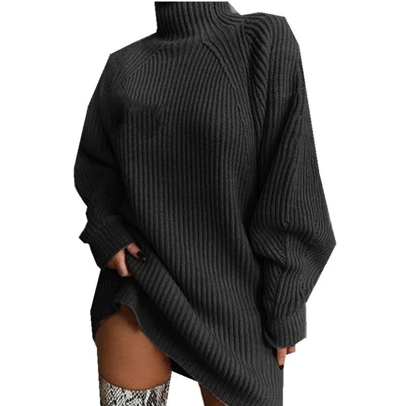 Damen Einfarbiges Lockeres Strickkleid Winter