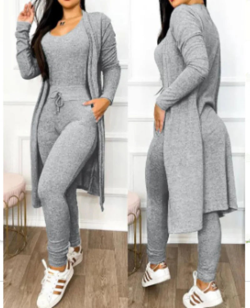 Damen Jumpsuit Mantel Set Herbst