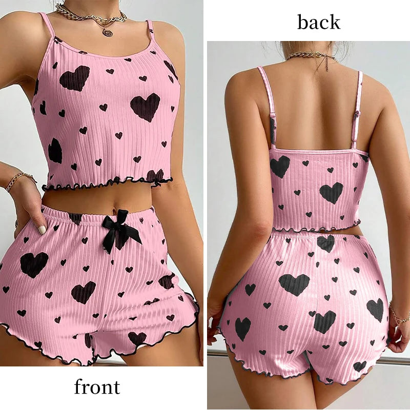 Damen Pyjama Set Love Weiß