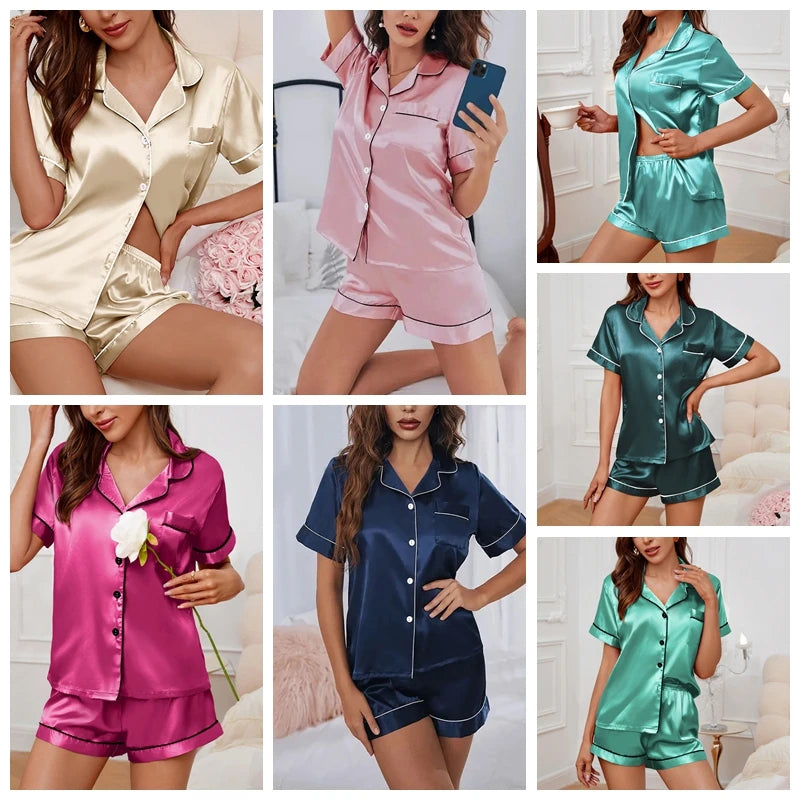 Luxus Damen Satin Pyjama Set