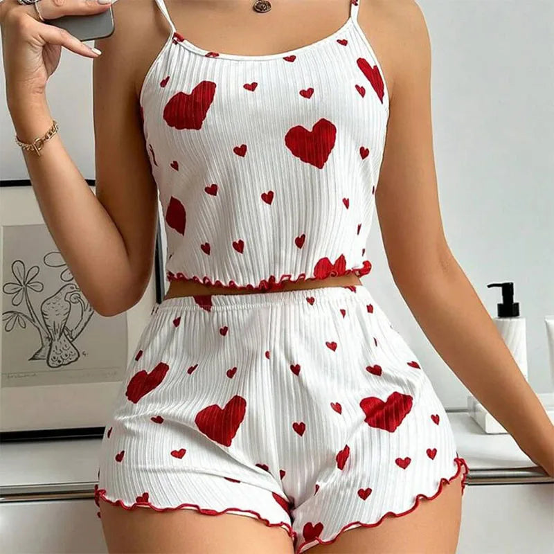 Damen Pyjama Set Love Weiß