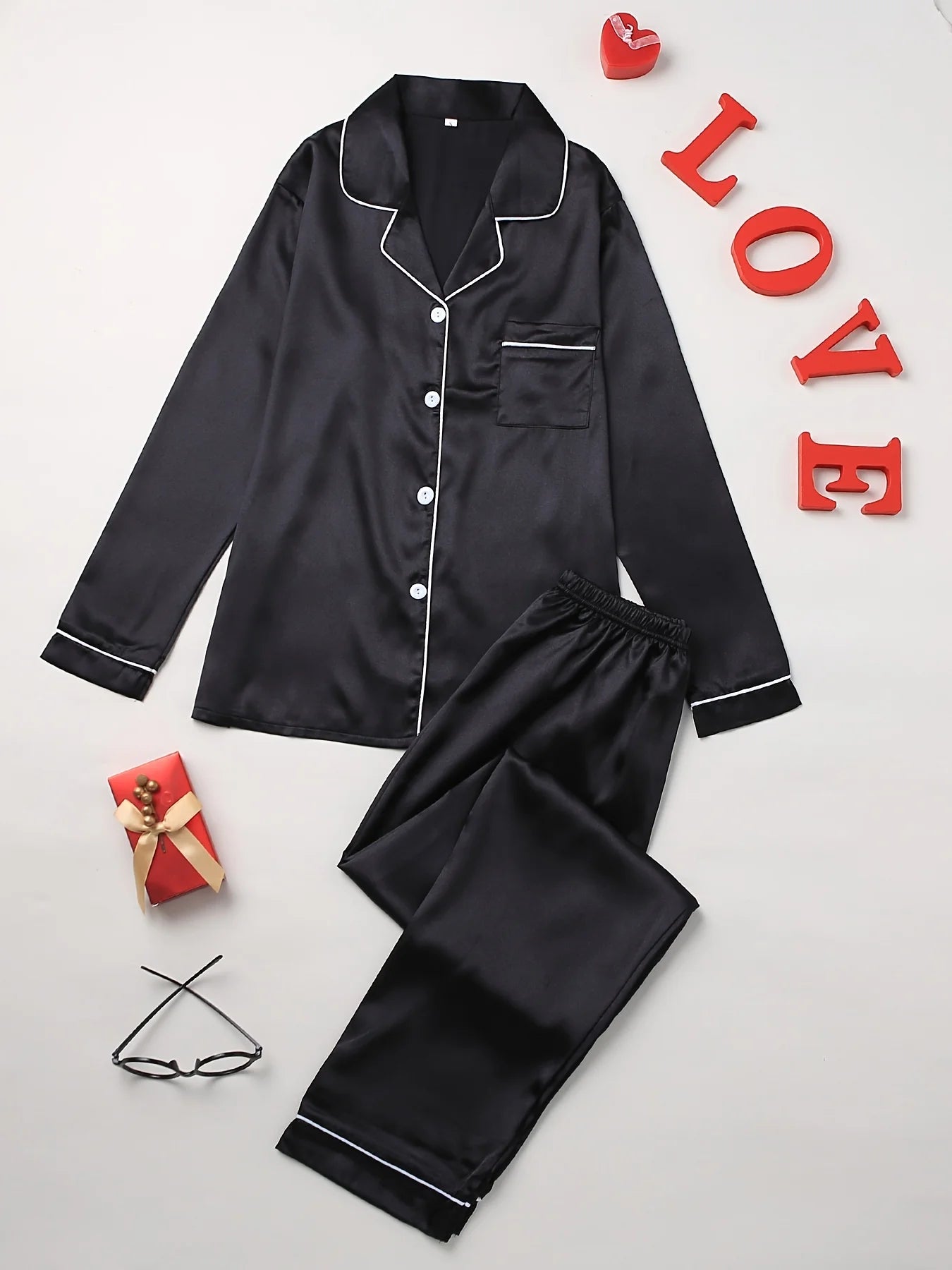 Damen Pyjama Set Langarm Revers