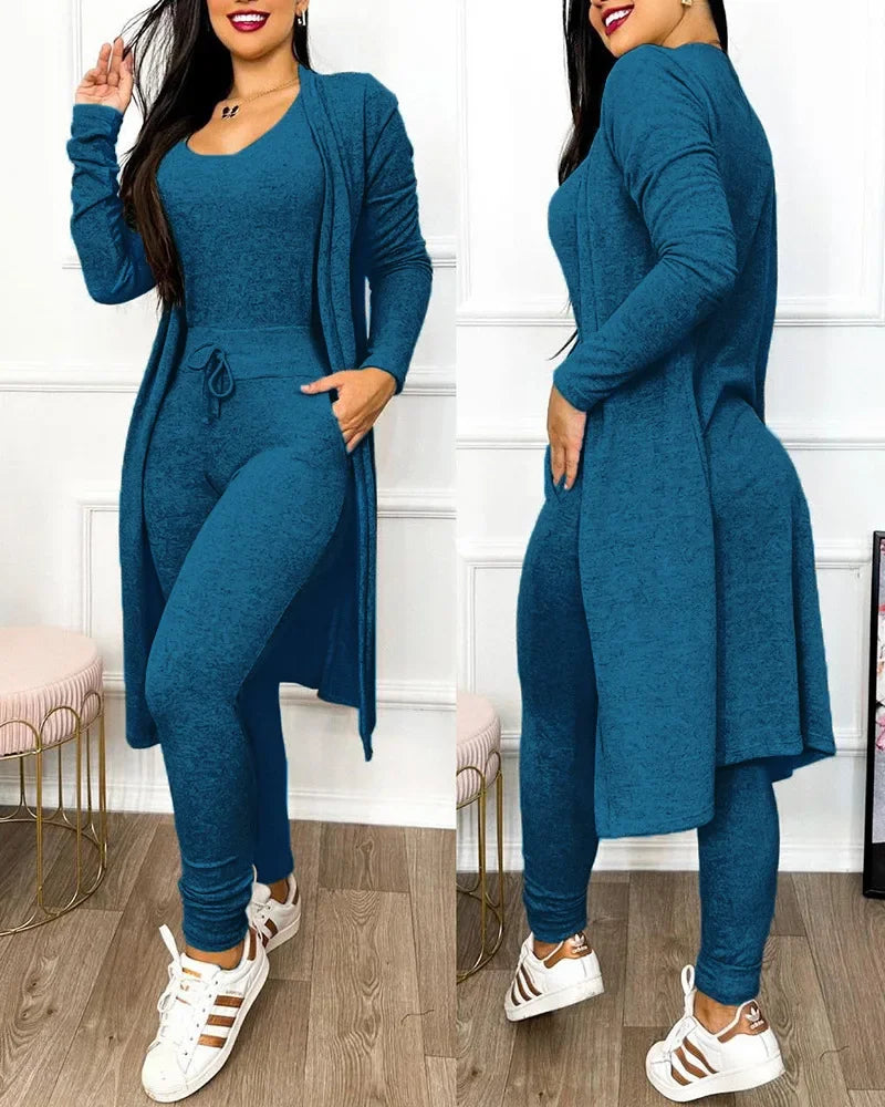 Damen Jumpsuit Mantel Set Herbst