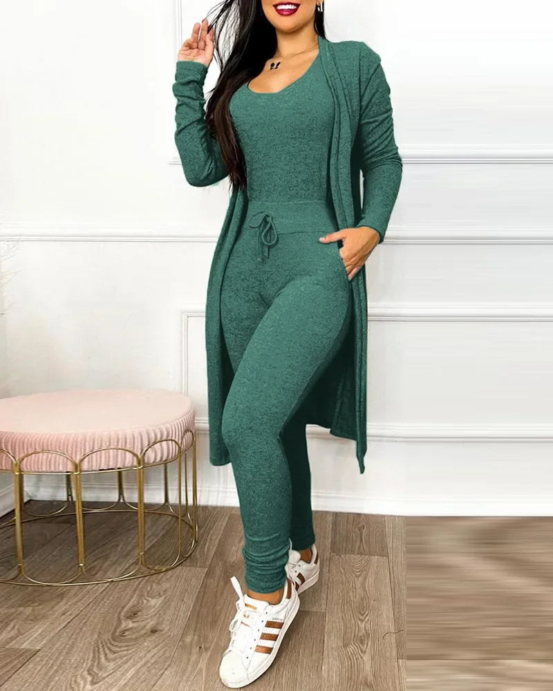 Damen Jumpsuit Mantel Set Herbst