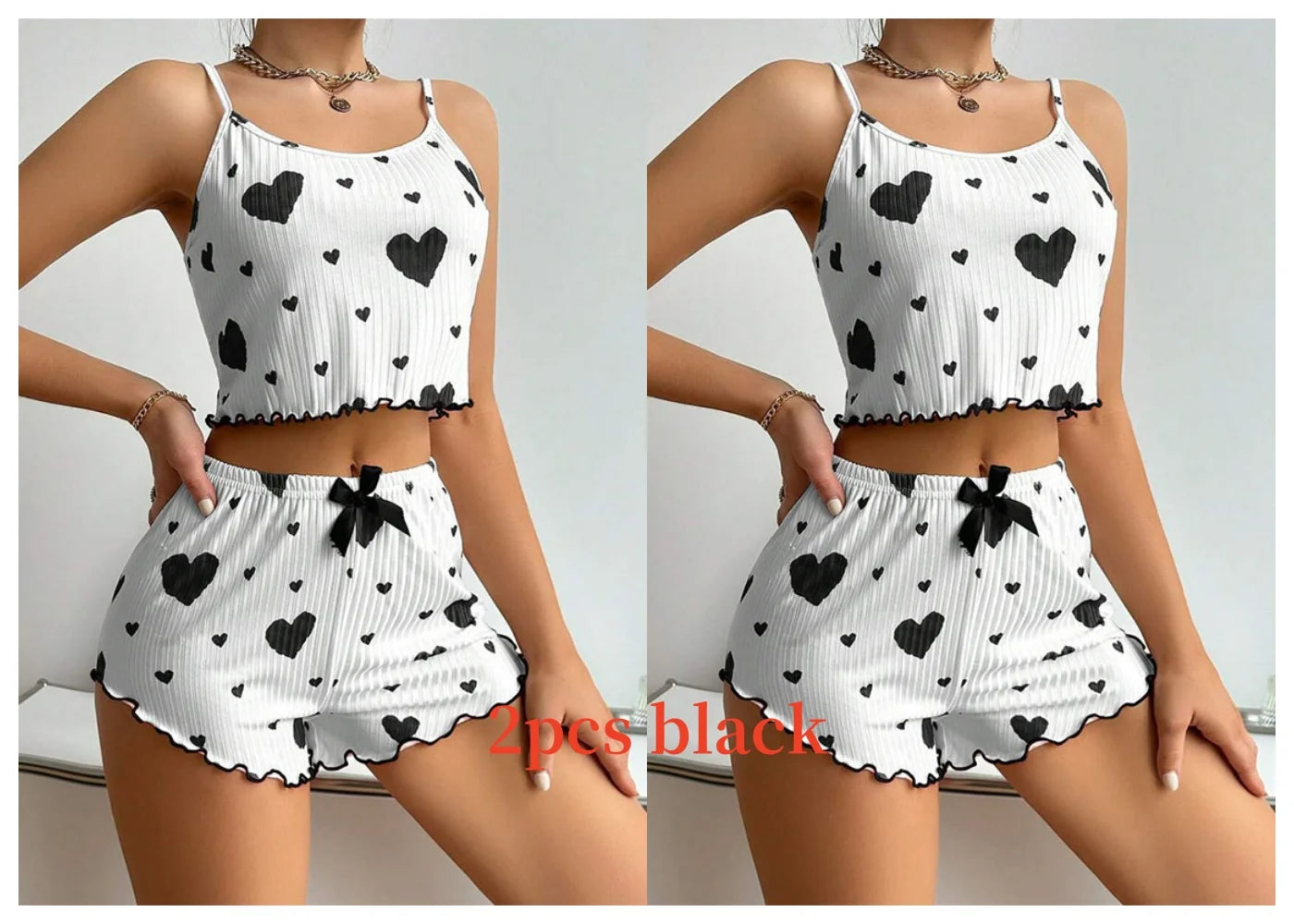 Damen Pyjama Set Love Weiß