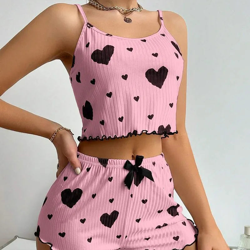 Damen Pyjama Set Love Weiß