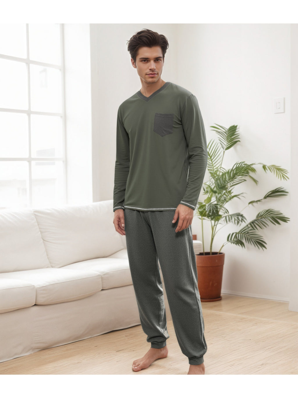 Herren Baumwoll Pyjama Winter Langarm