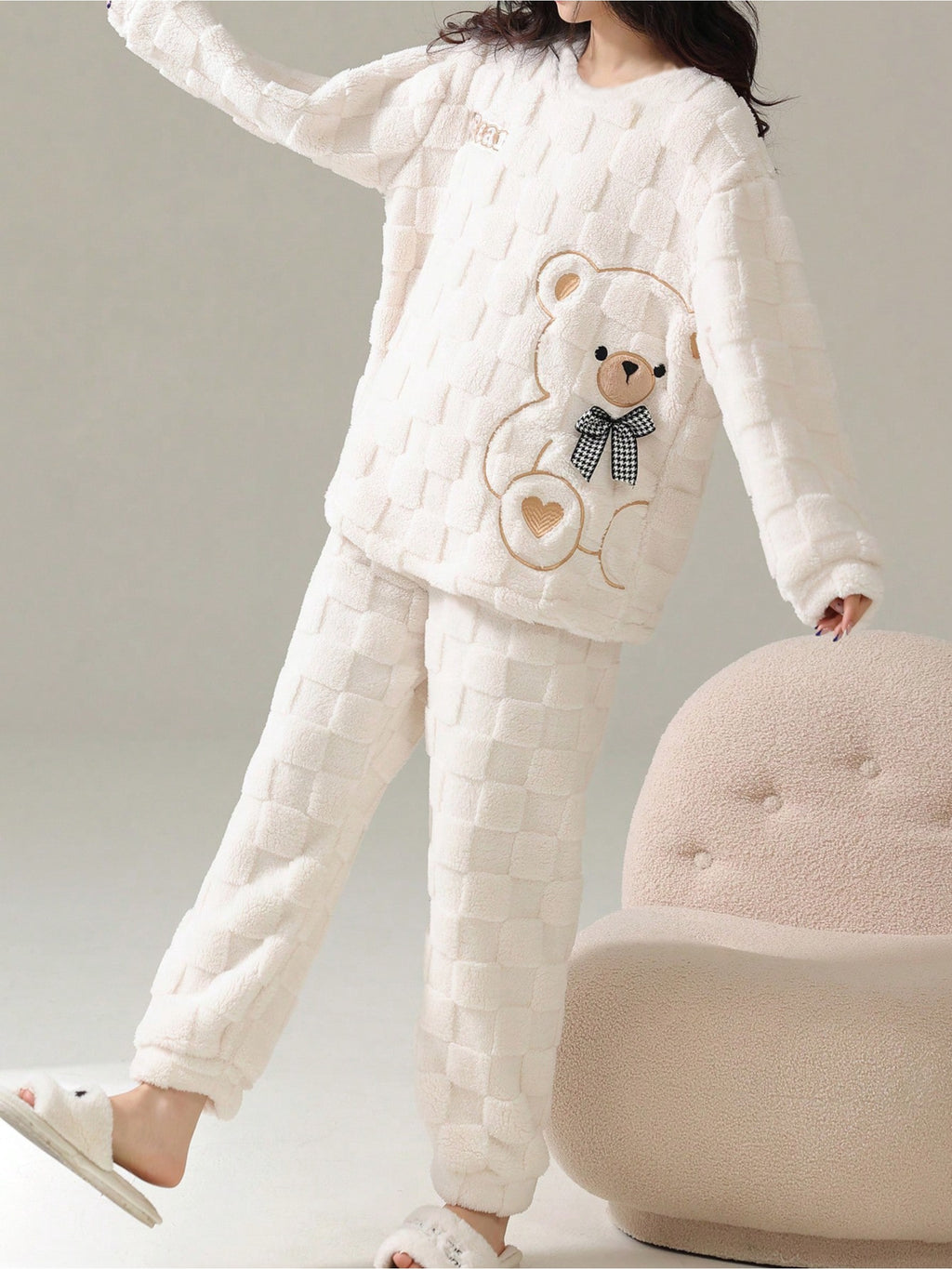 Damen Warmer Pyjama Bär Set
