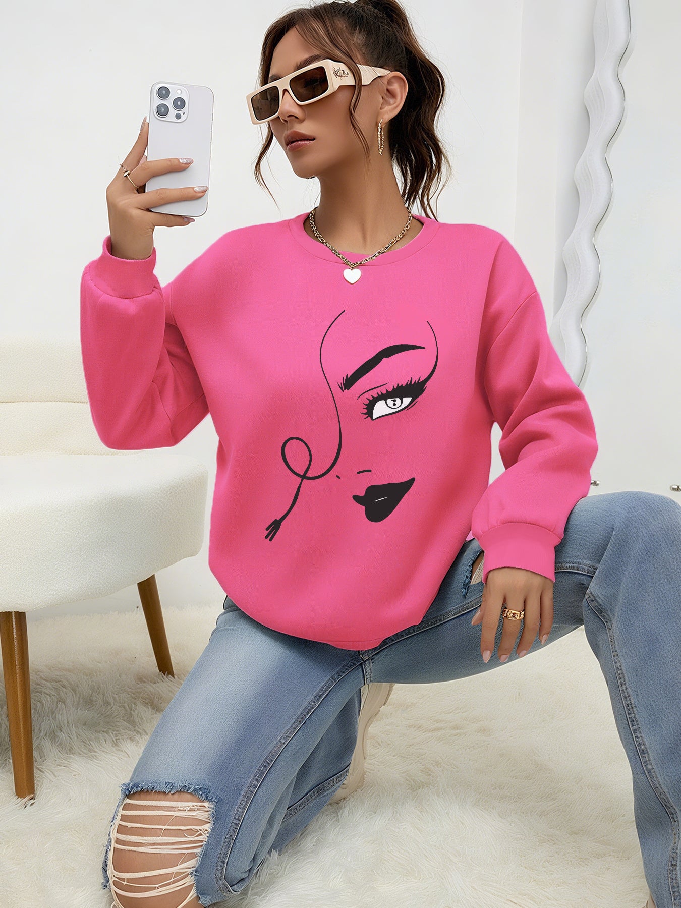 Damen Casual Hoodie Rundhals