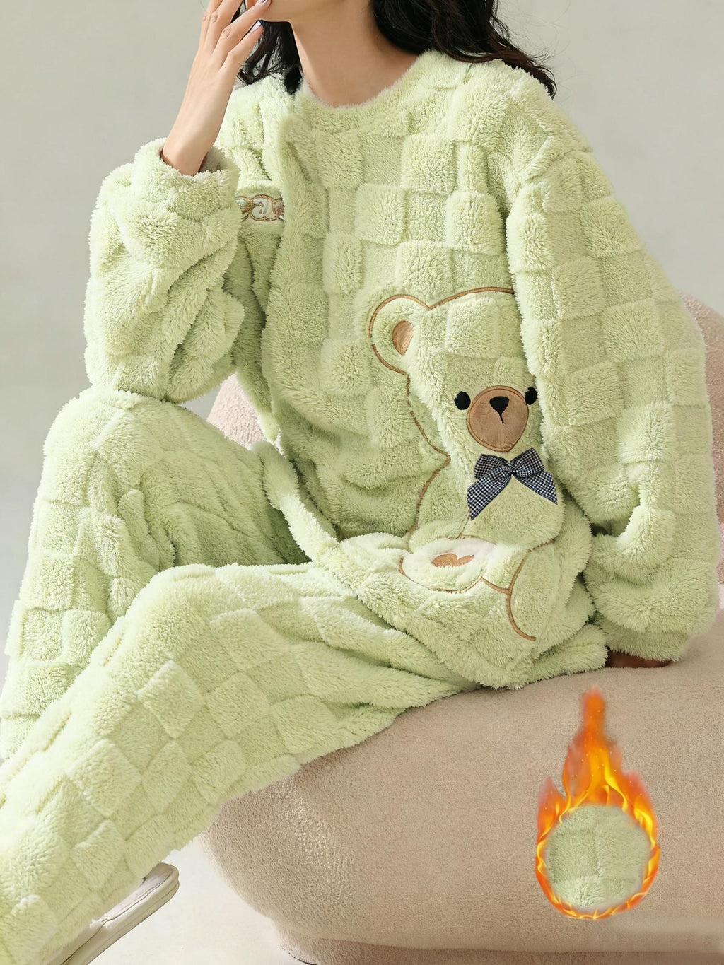 Damen Warmer Pyjama Bär Set