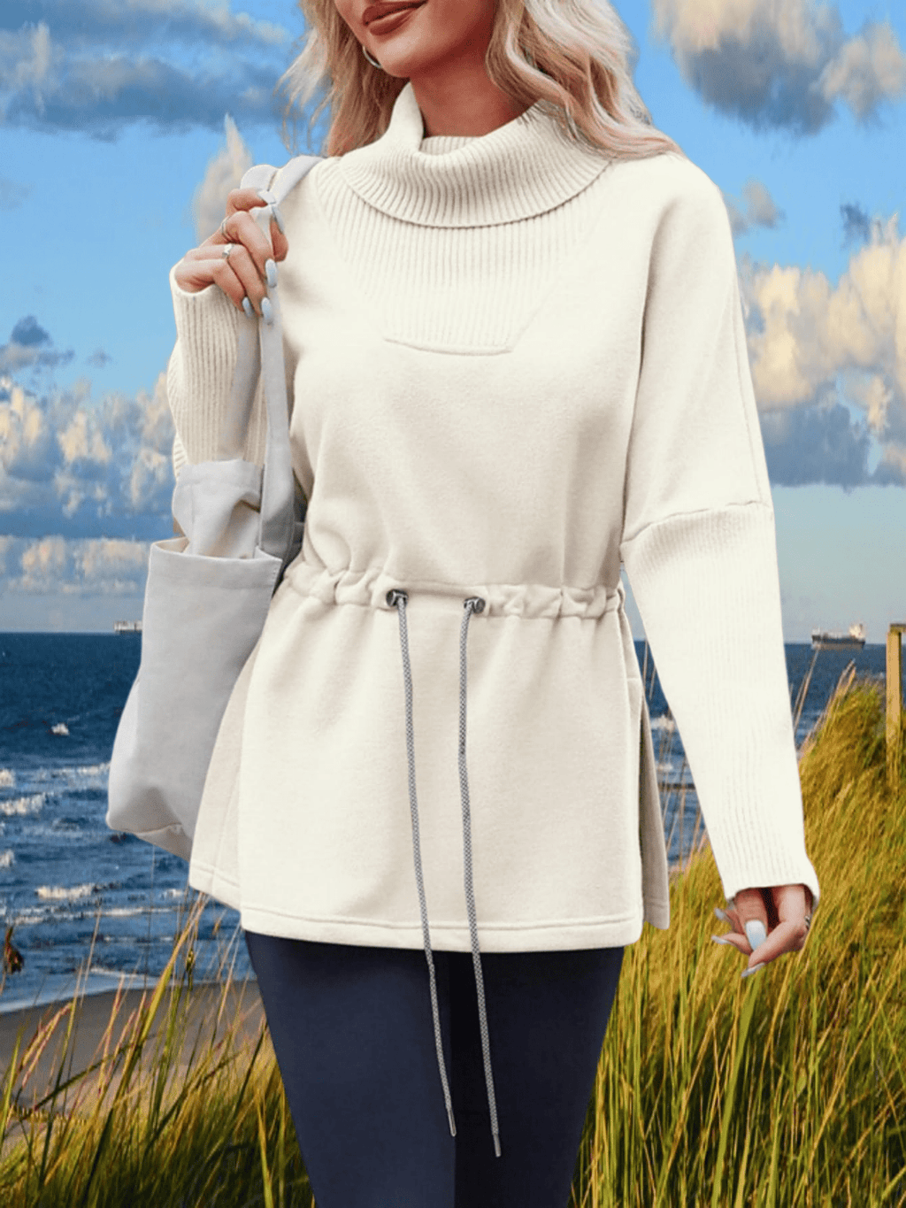 Damen Fleece Pullover Rollkragen