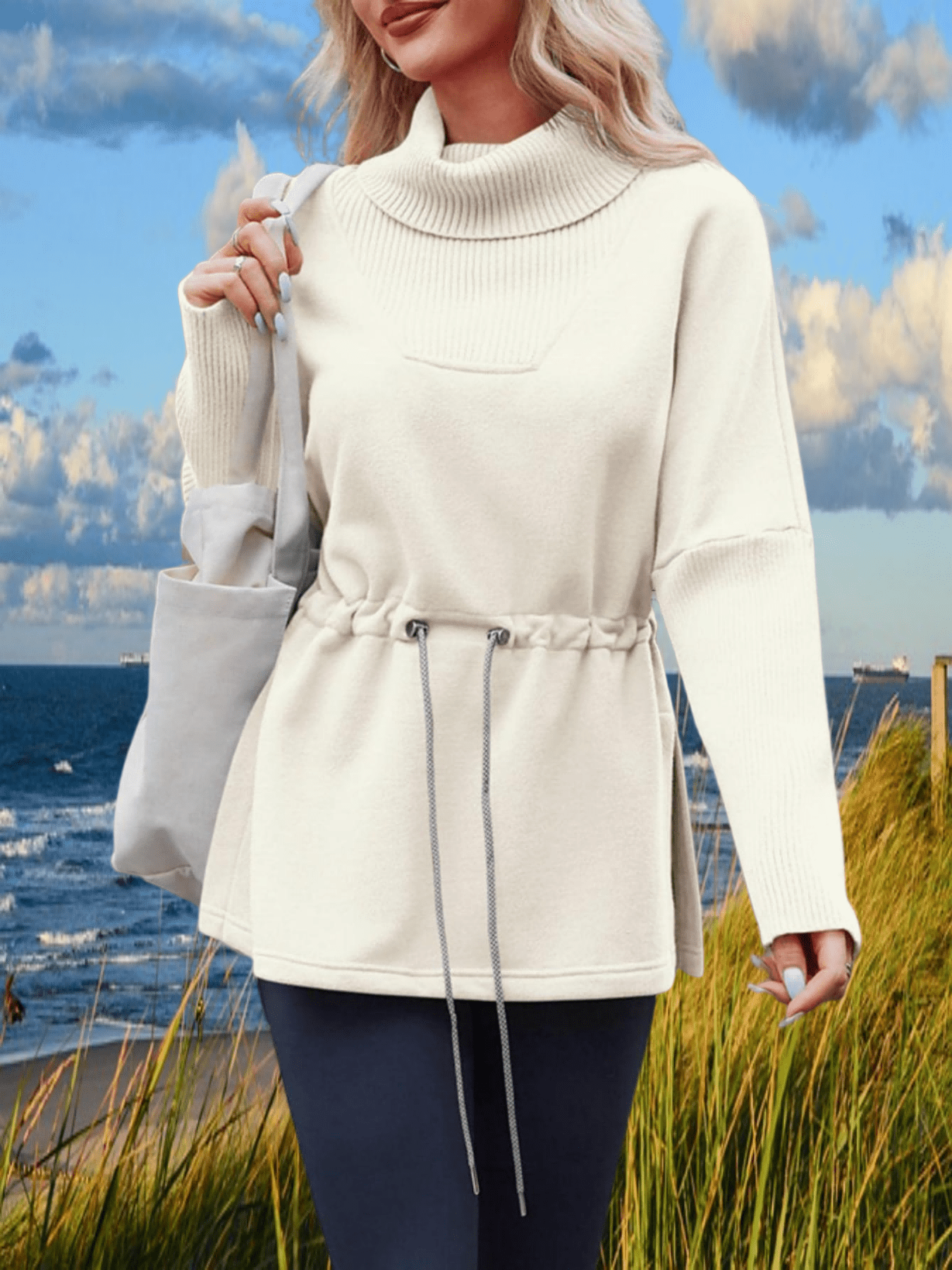Damen Fleece Pullover Rollkragen