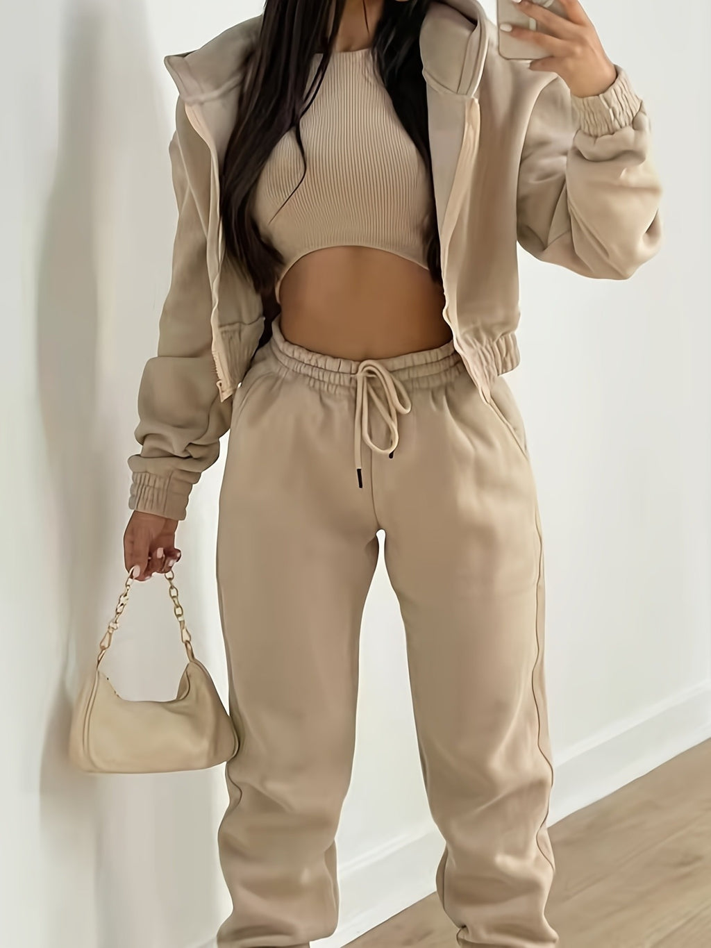 Damen Winter Hoodie Set Samt