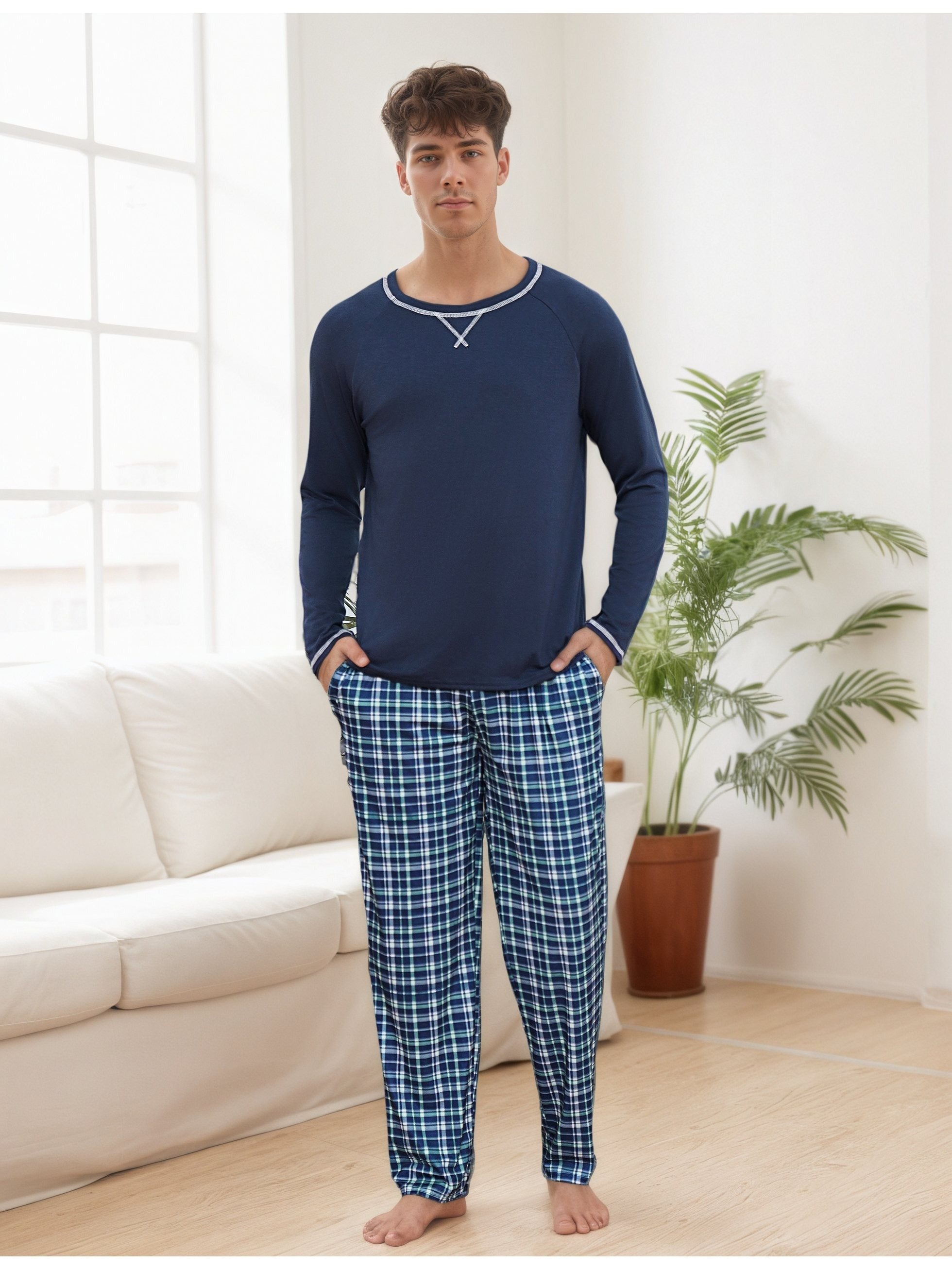 Herren Baumwoll Pyjama Streifen Winter