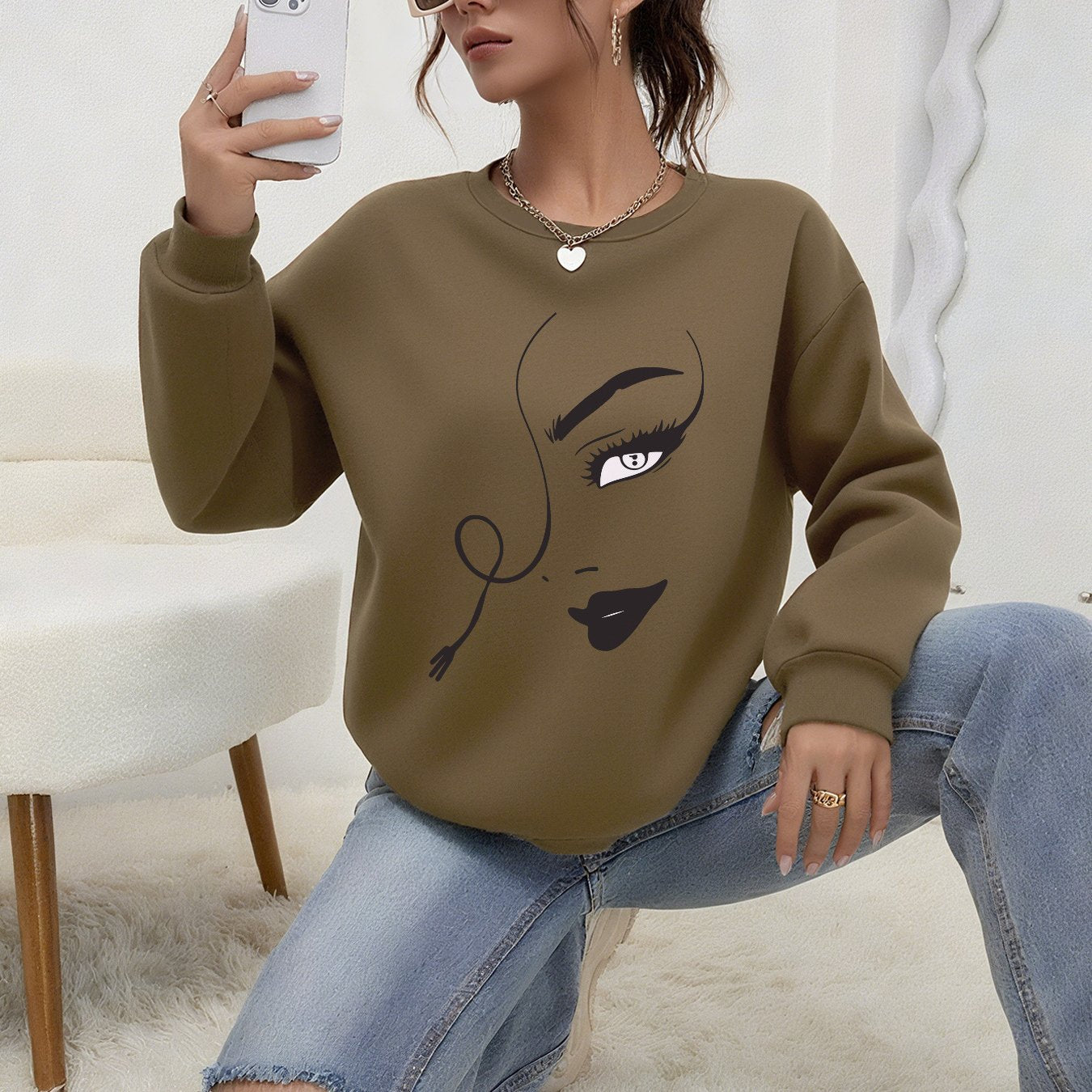 Damen Casual Hoodie Rundhals