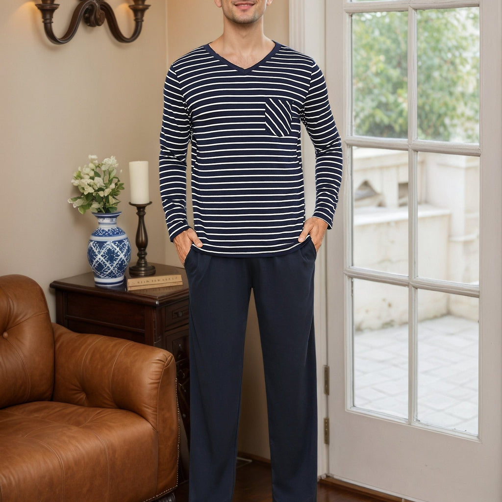 Herren Baumwoll Pyjama Streifen Set