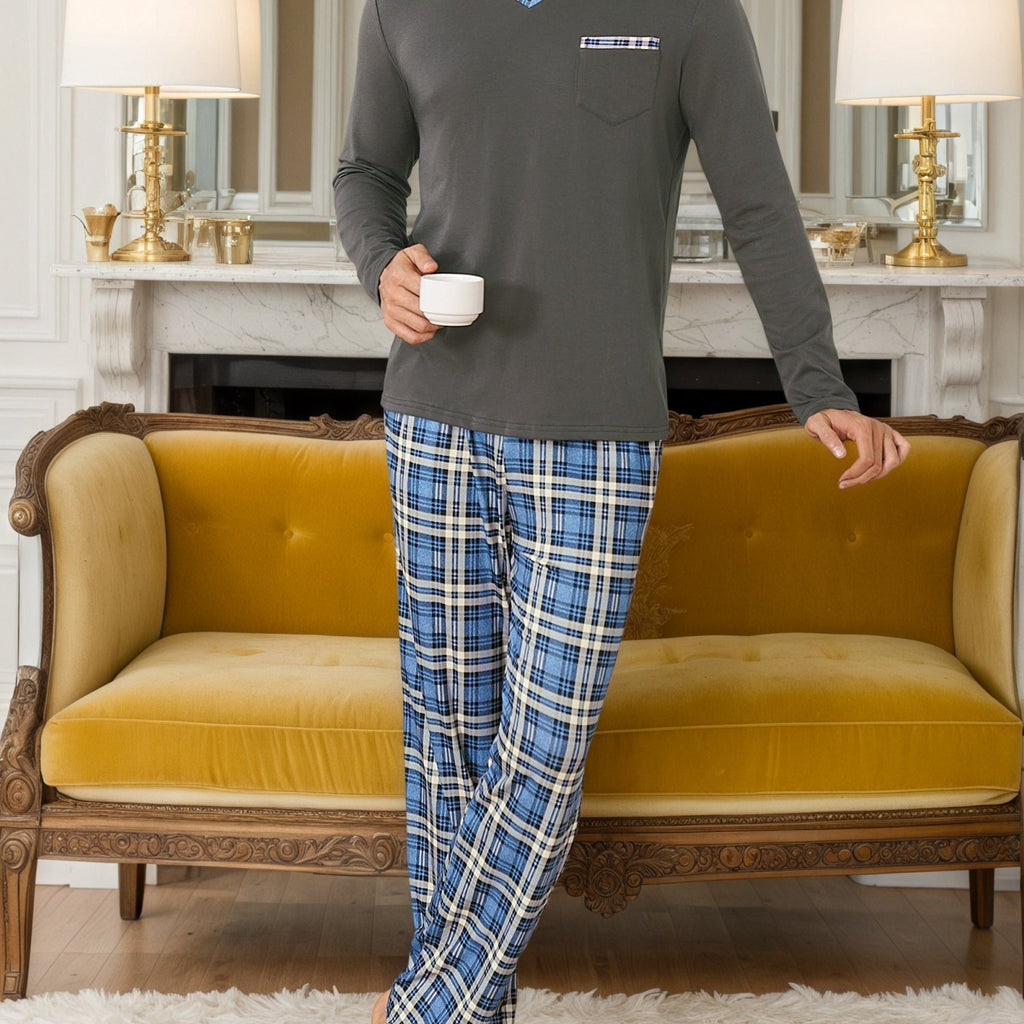 Herren Pyjama V-Ausschnitt Streifen
