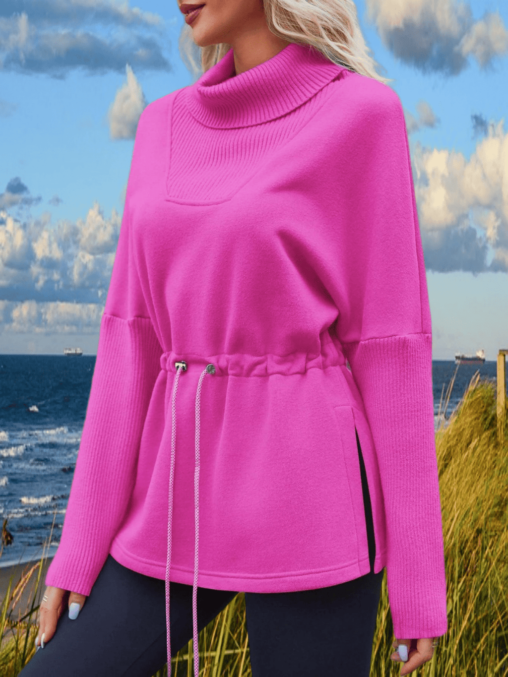 Damen Fleece Pullover Rollkragen