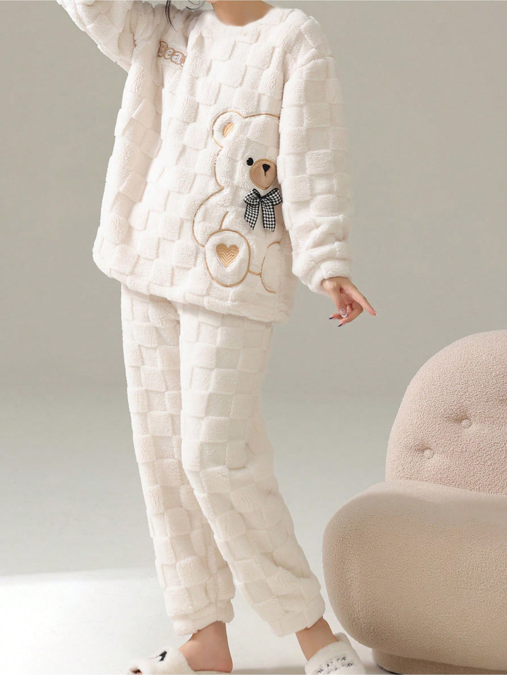 Damen Warmer Pyjama Bär Set