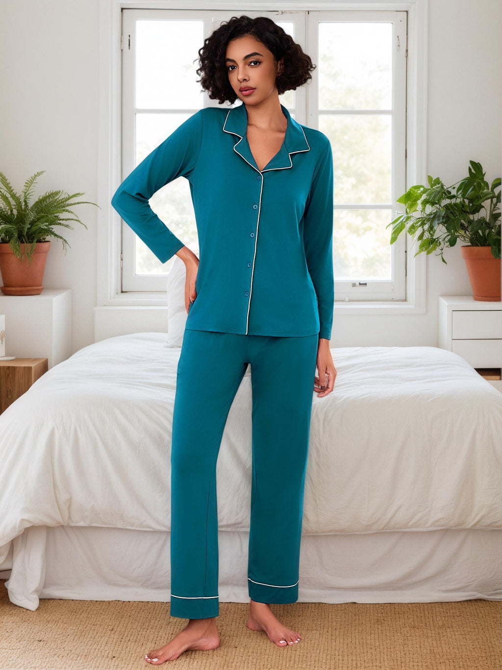 Damen Pyjama Set Knopfleiste