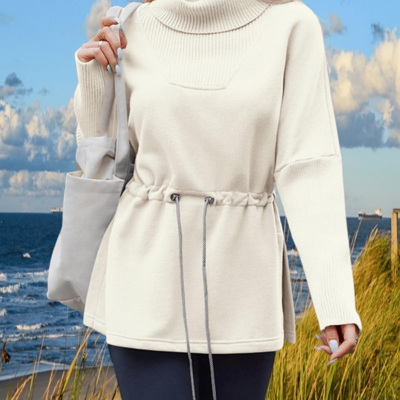 Damen Fleece Pullover Rollkragen