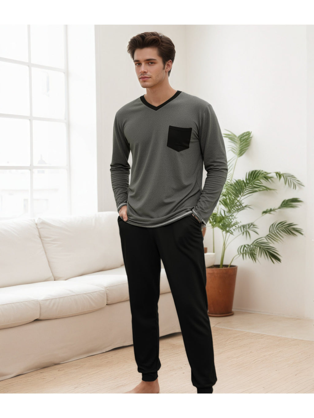 Herren Baumwoll Pyjama Winter Langarm