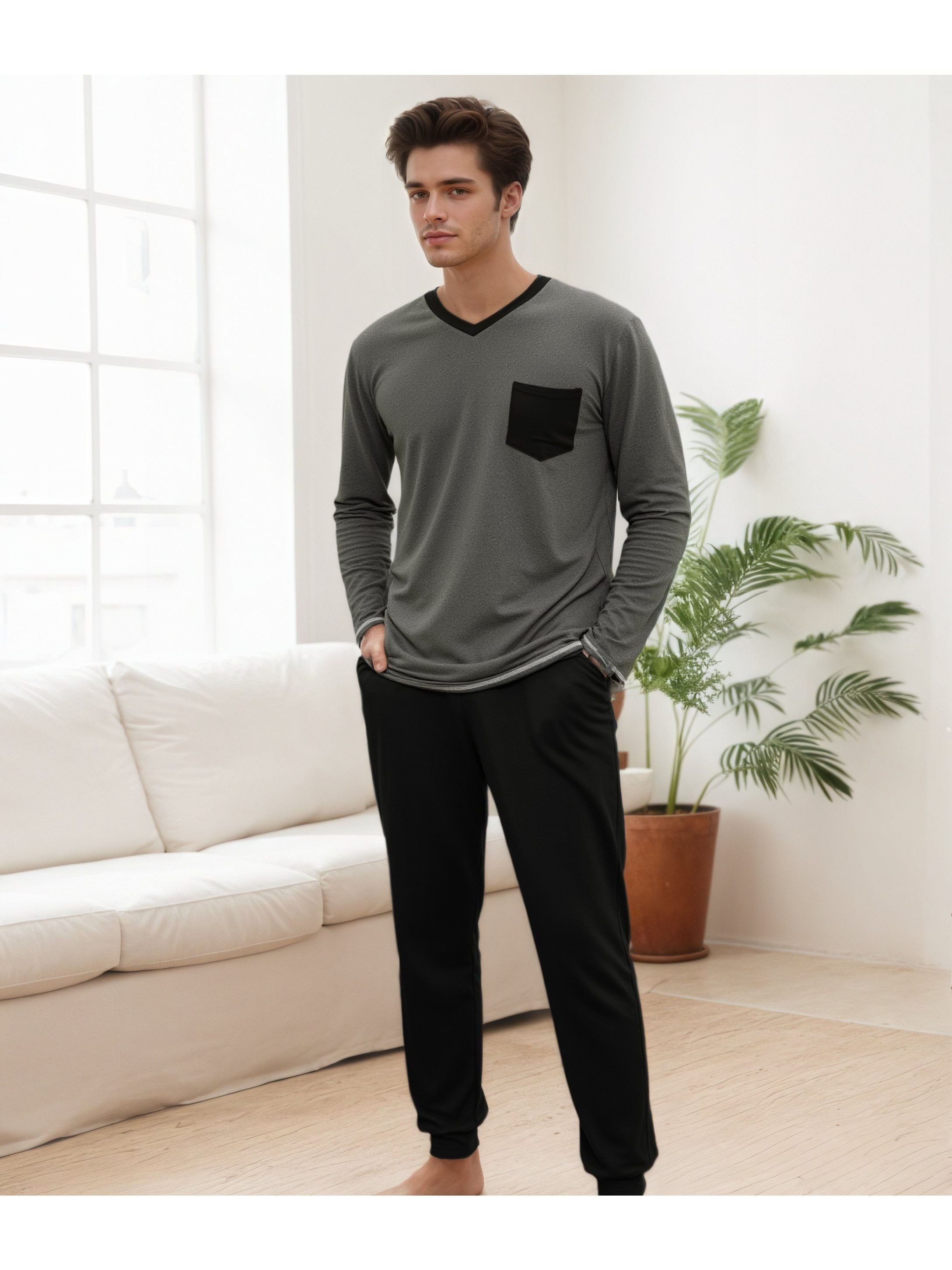 Herren Baumwoll Pyjama Winter Langarm