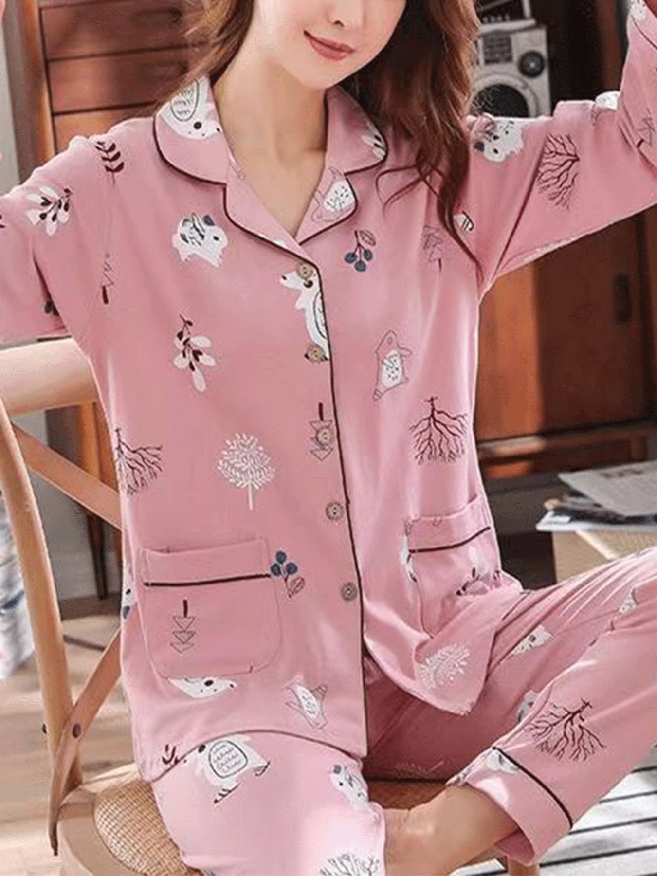 Damen Homewear Set Tiere Rosa
