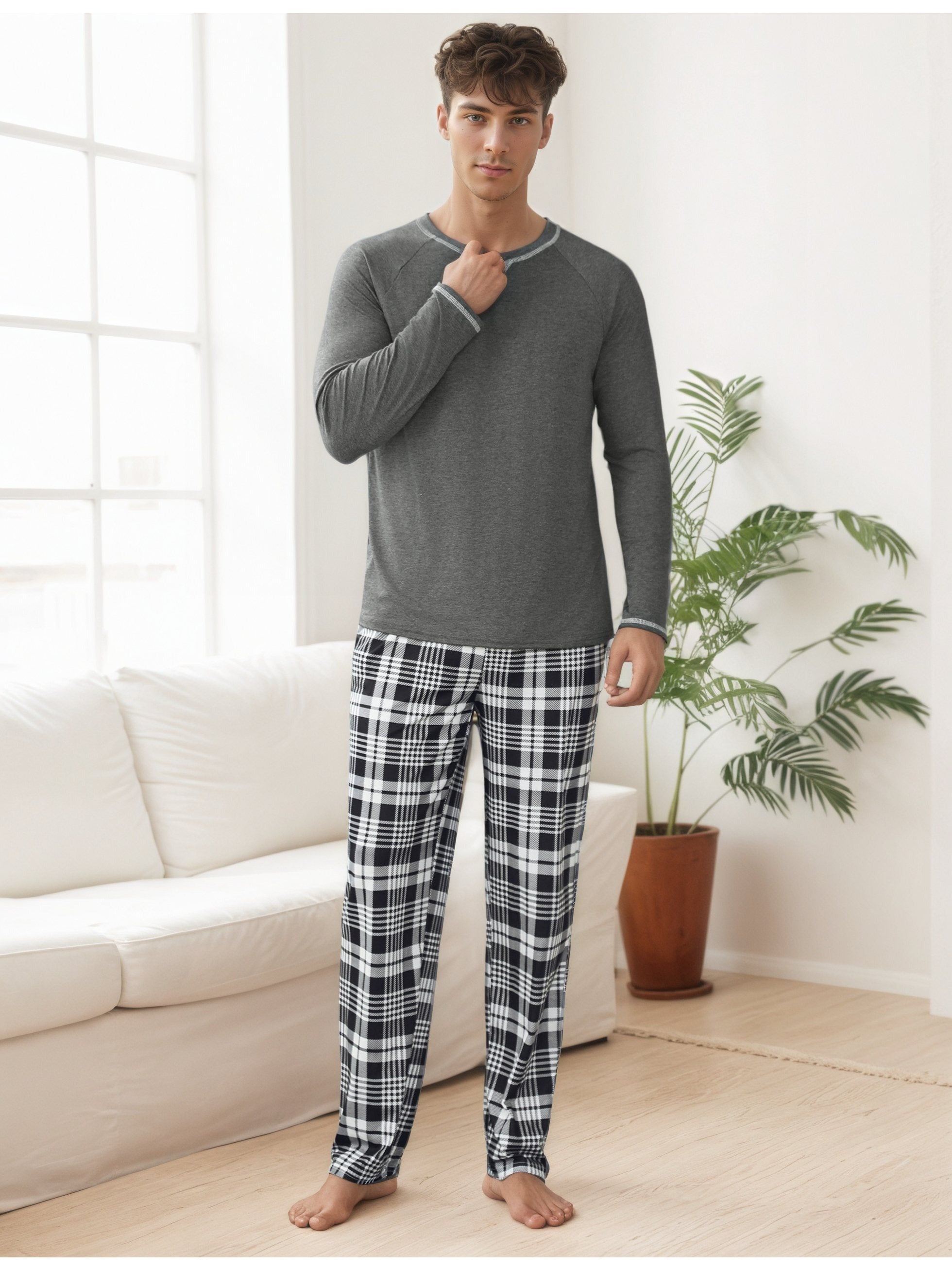 Herren Baumwoll Pyjama Streifen Winter