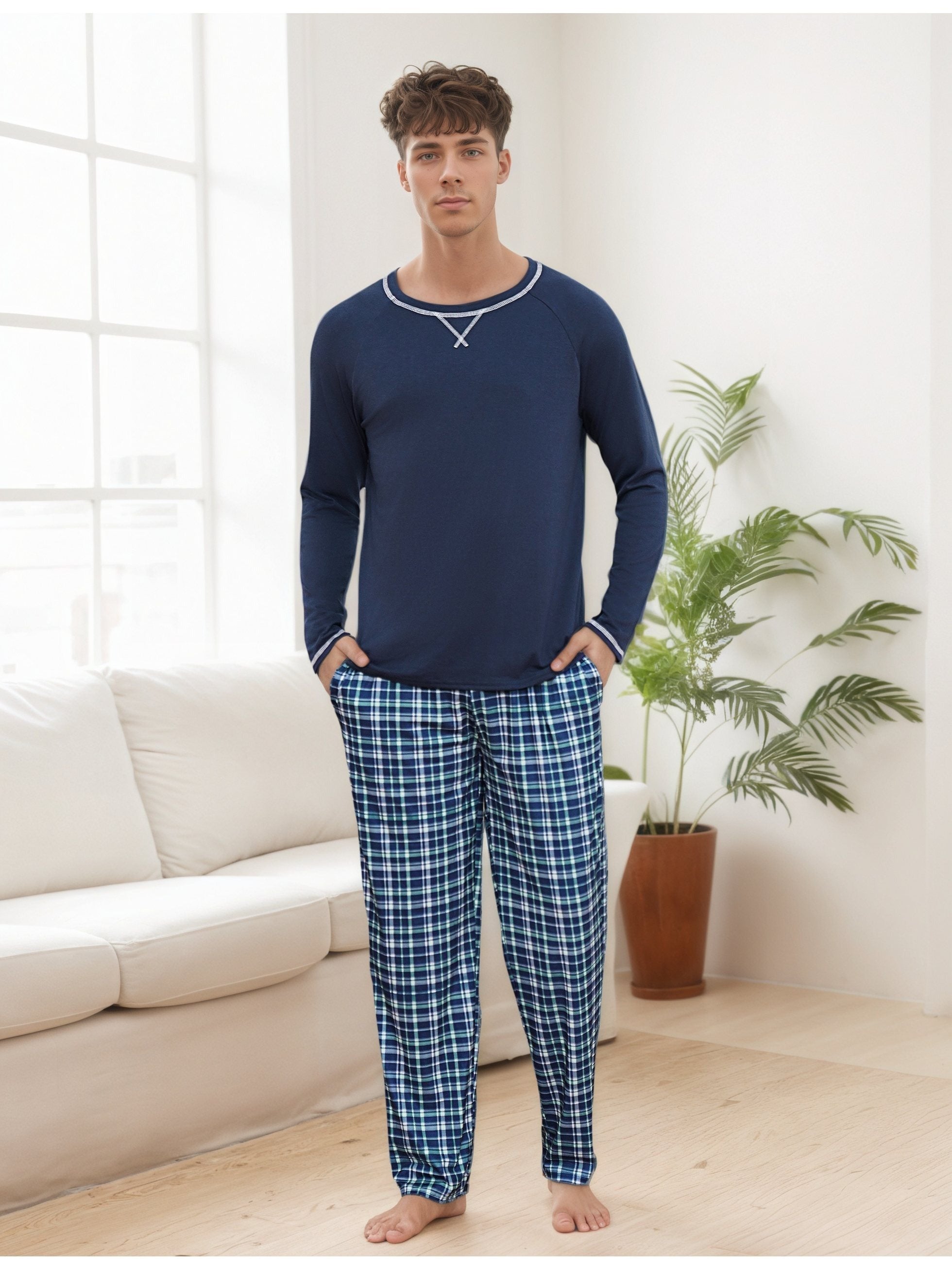 Herren Baumwoll Pyjama Streifen Winter