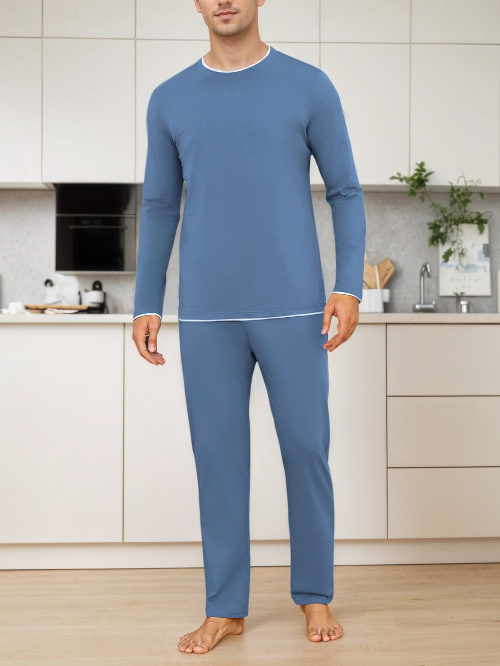Herren Baumwoll Pyjama Uni Set