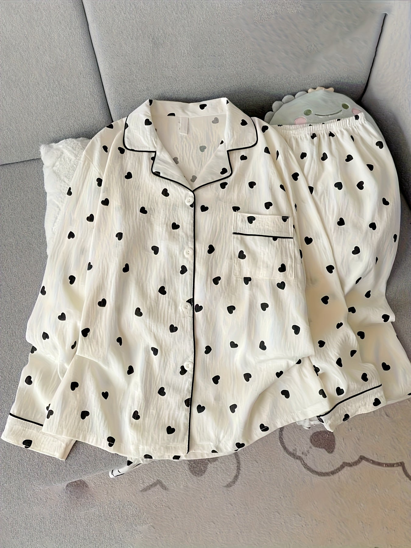 Damen Pyjama Set Herz Print