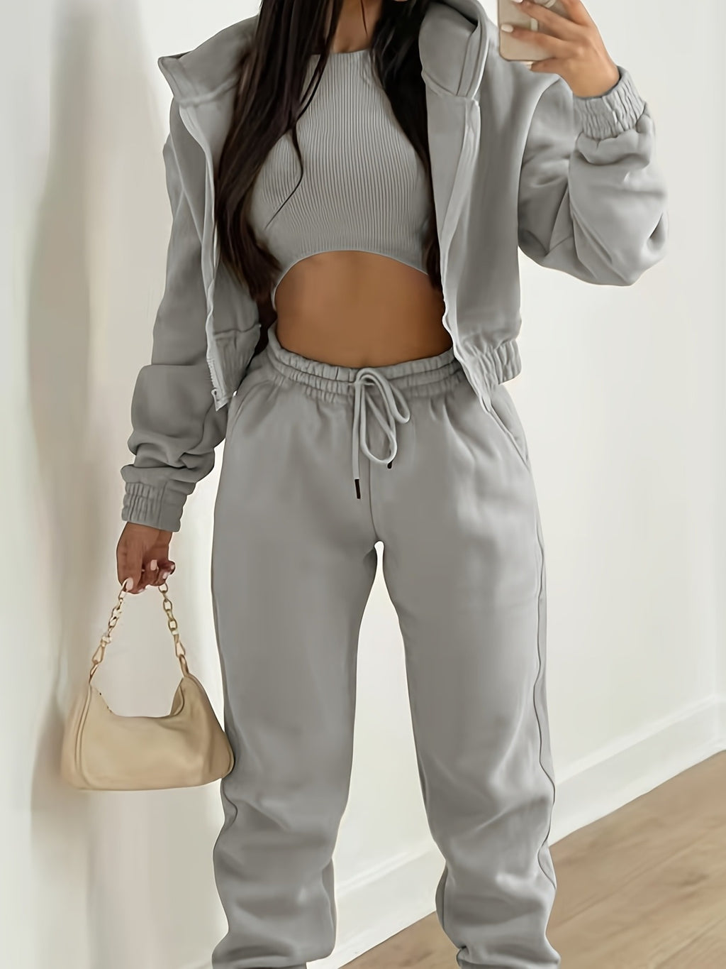 Damen Winter Hoodie Set Samt