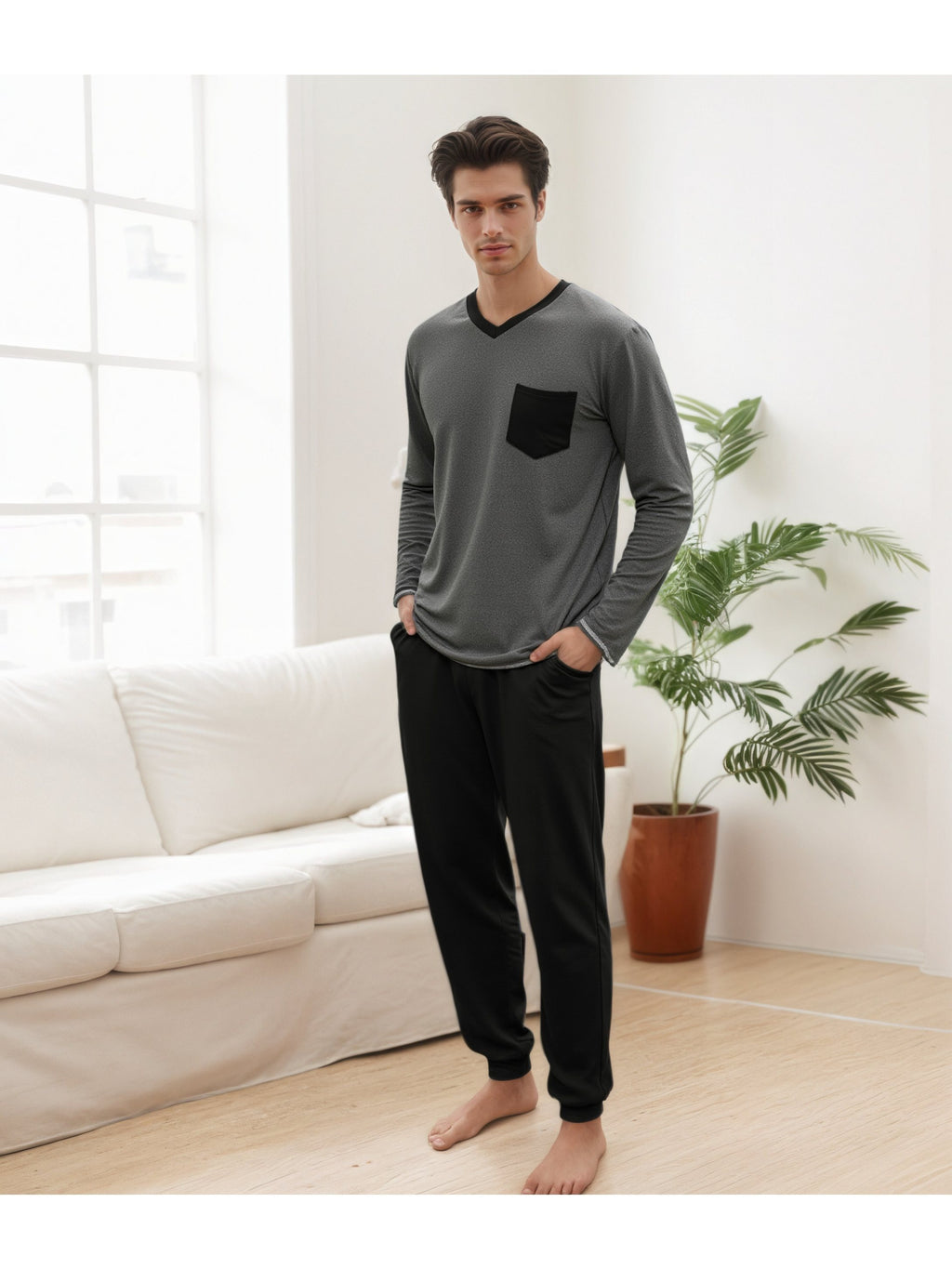 Herren Baumwoll Pyjama Winter Langarm