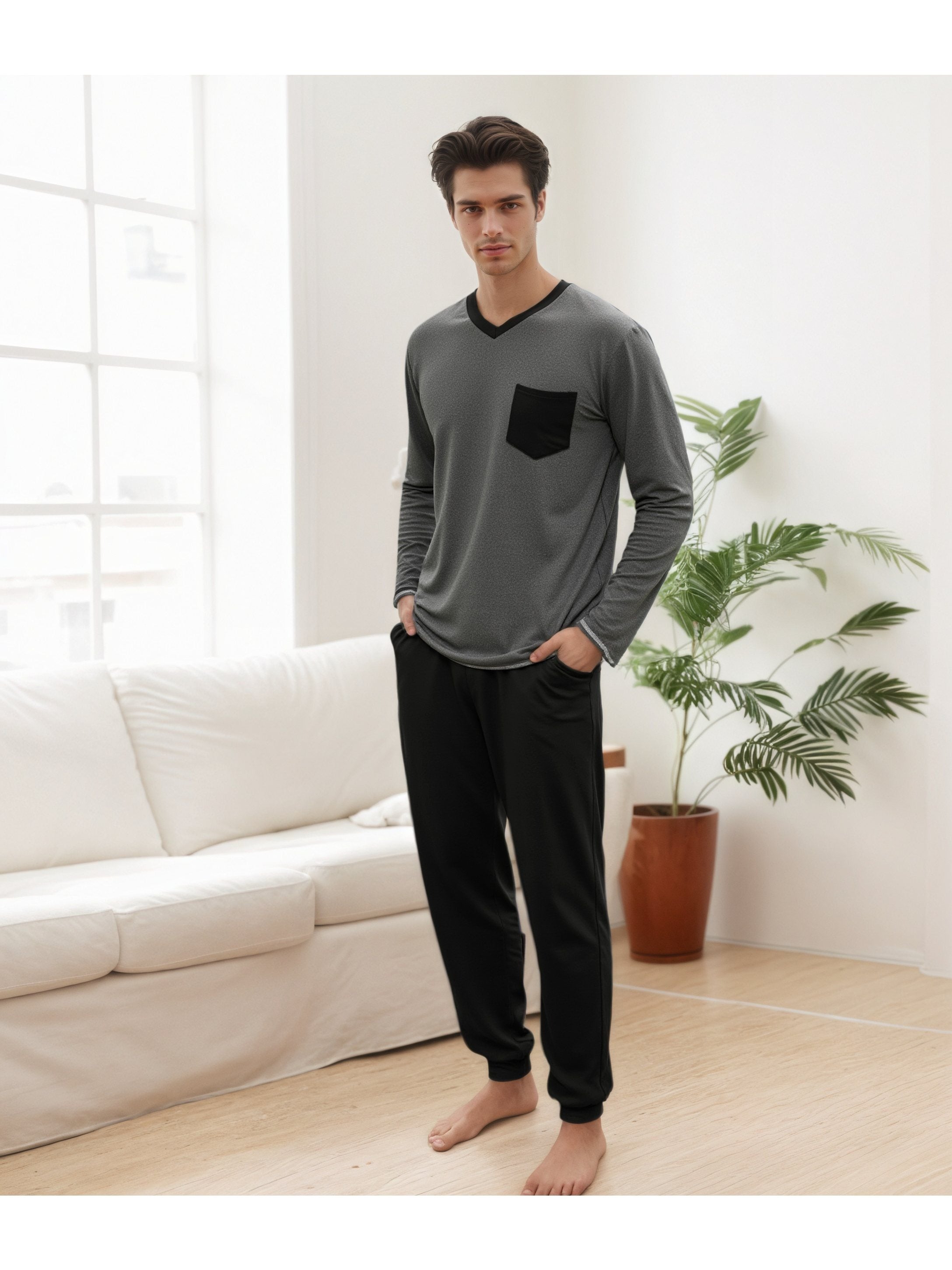 Herren Baumwoll Pyjama Winter Langarm