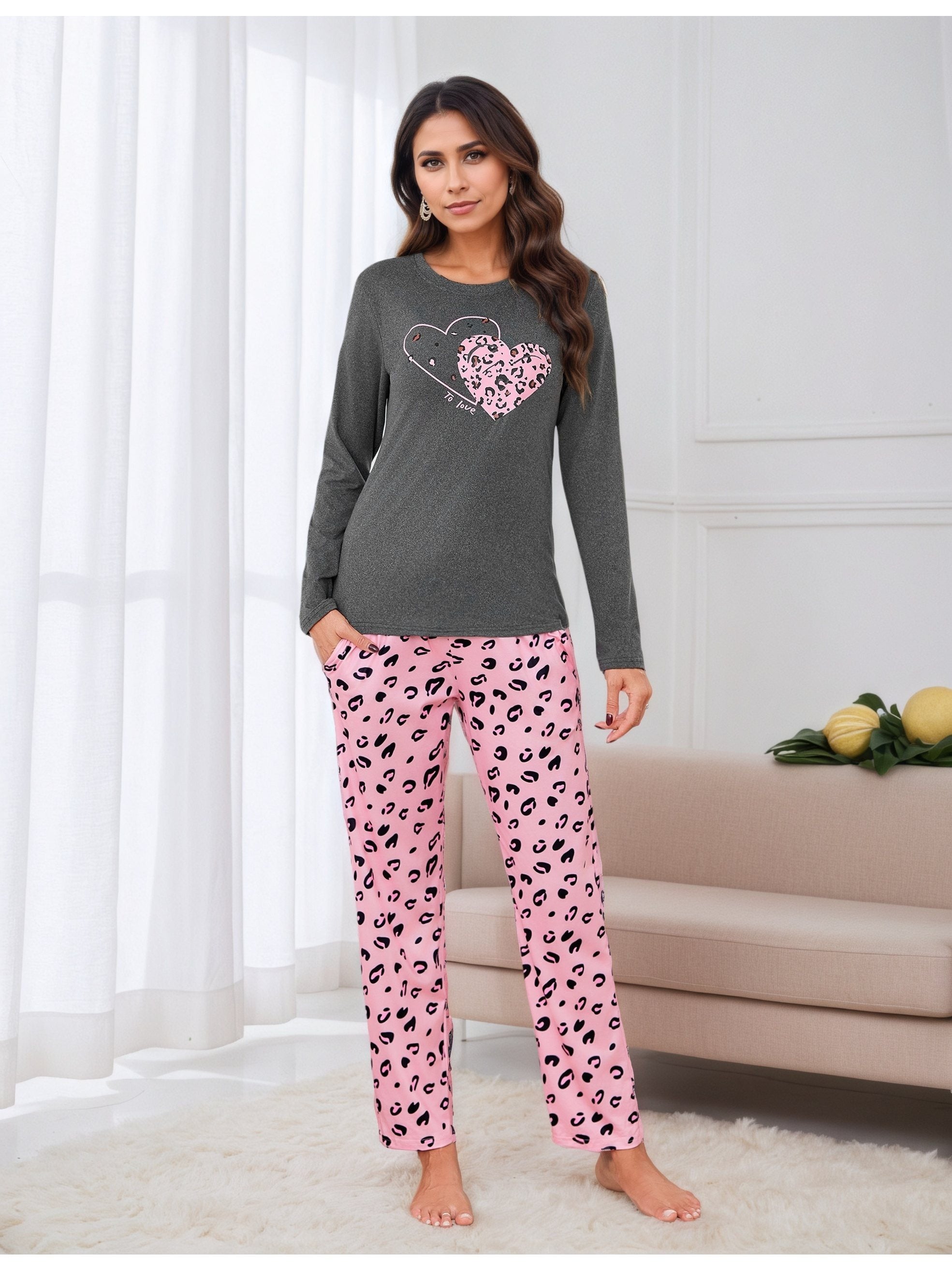 Damen Baumwoll Pyjama Set Print