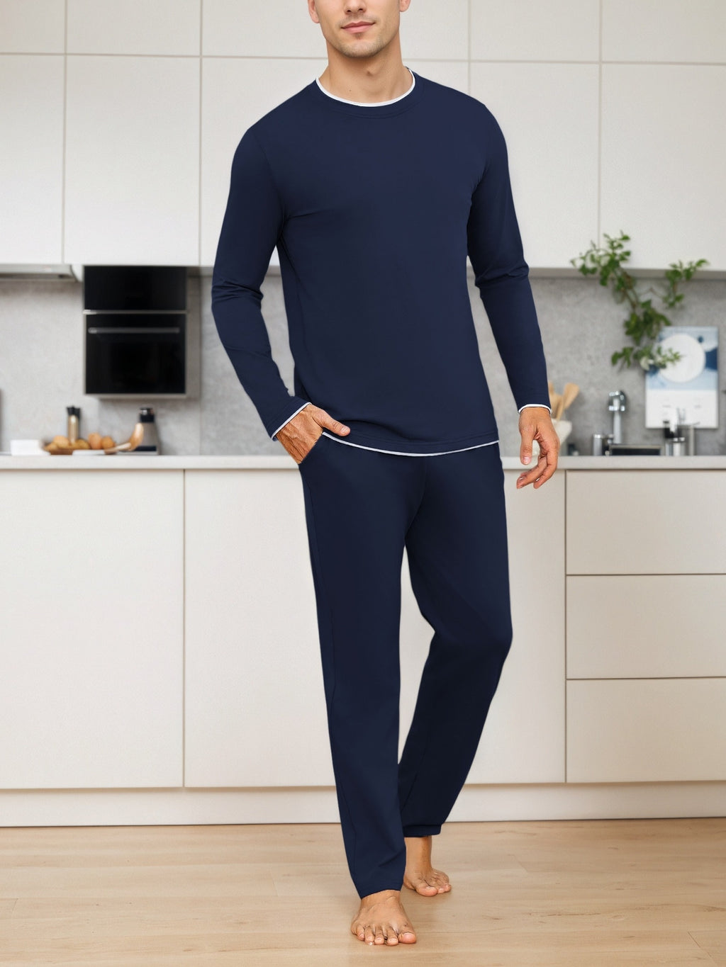 Herren Baumwoll Pyjama Uni Set