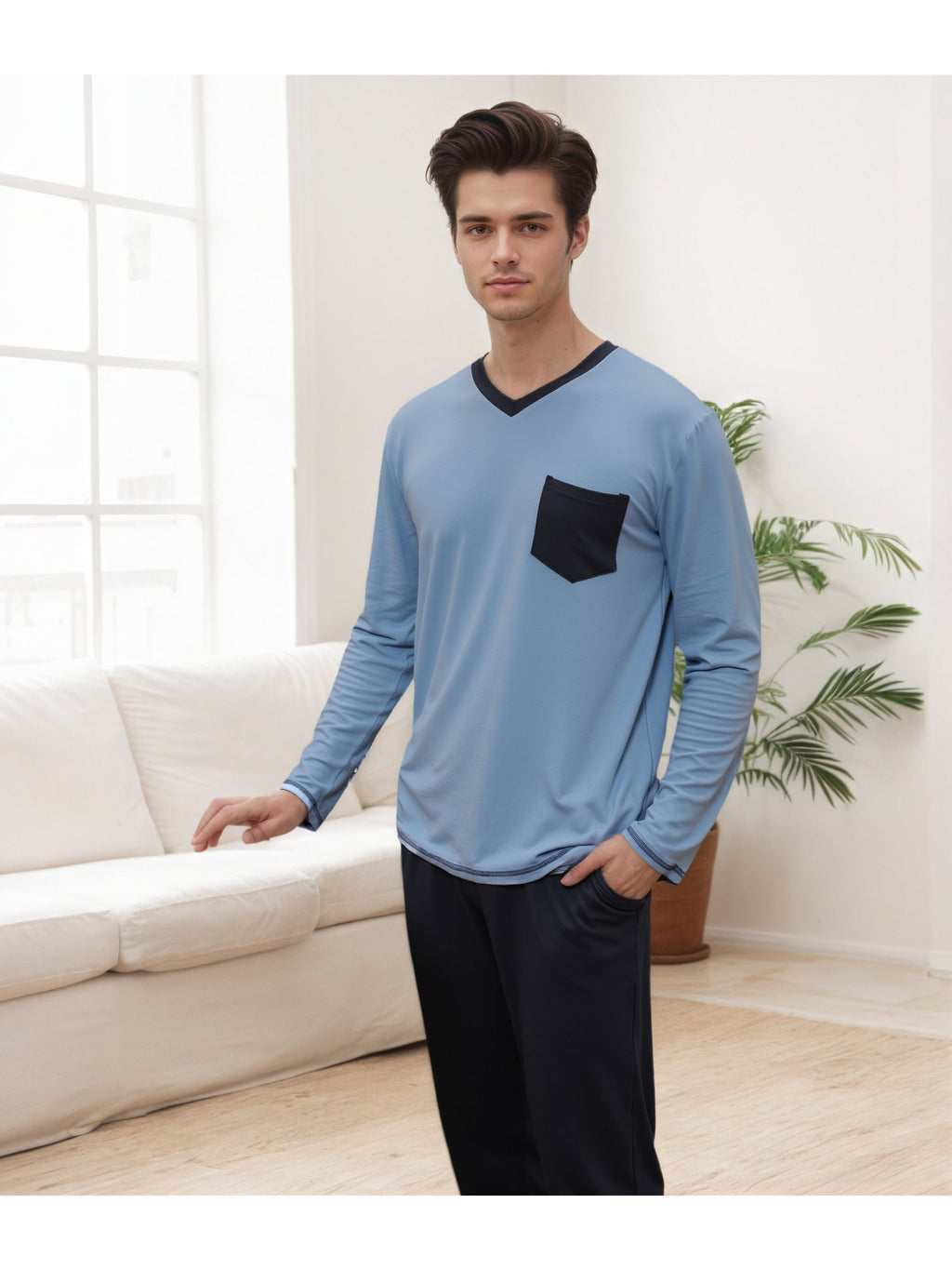 Herren Baumwoll Pyjama Winter Langarm
