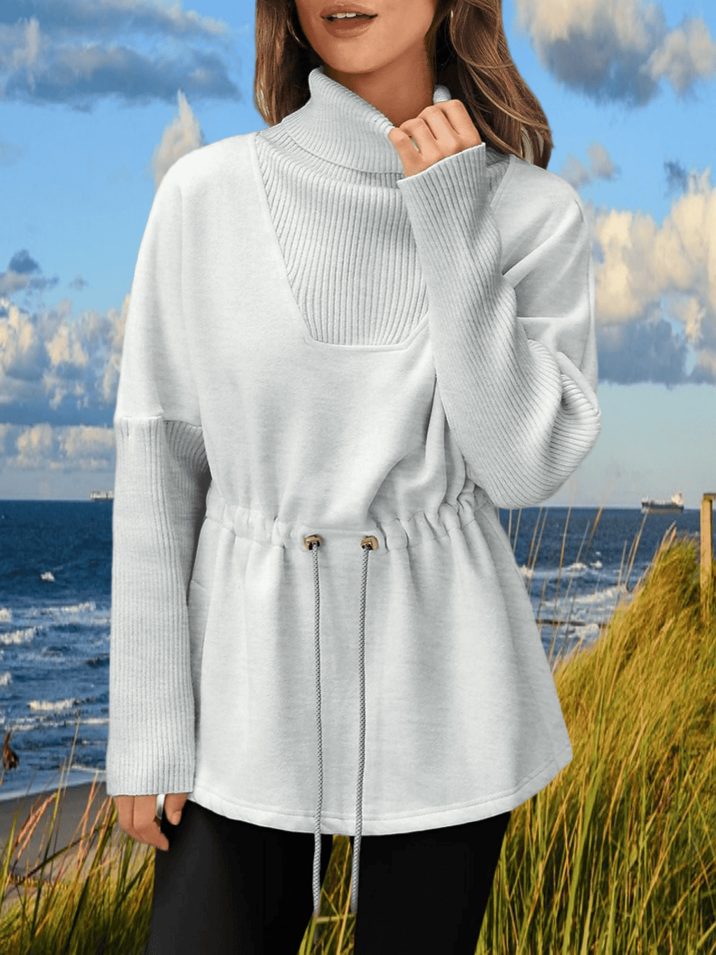 Damen Fleece Pullover Rollkragen