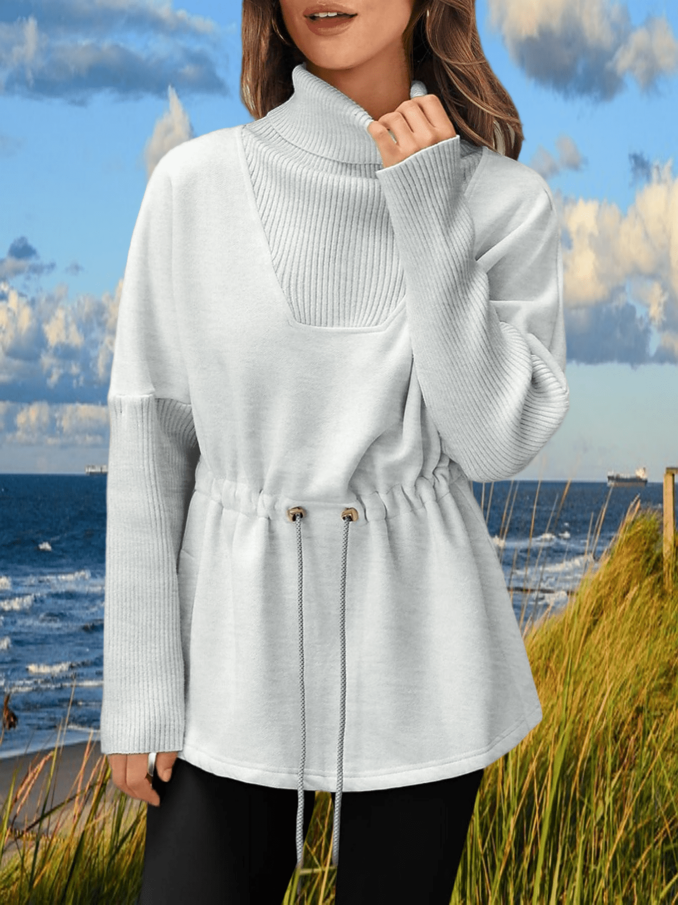Damen Fleece Pullover Rollkragen