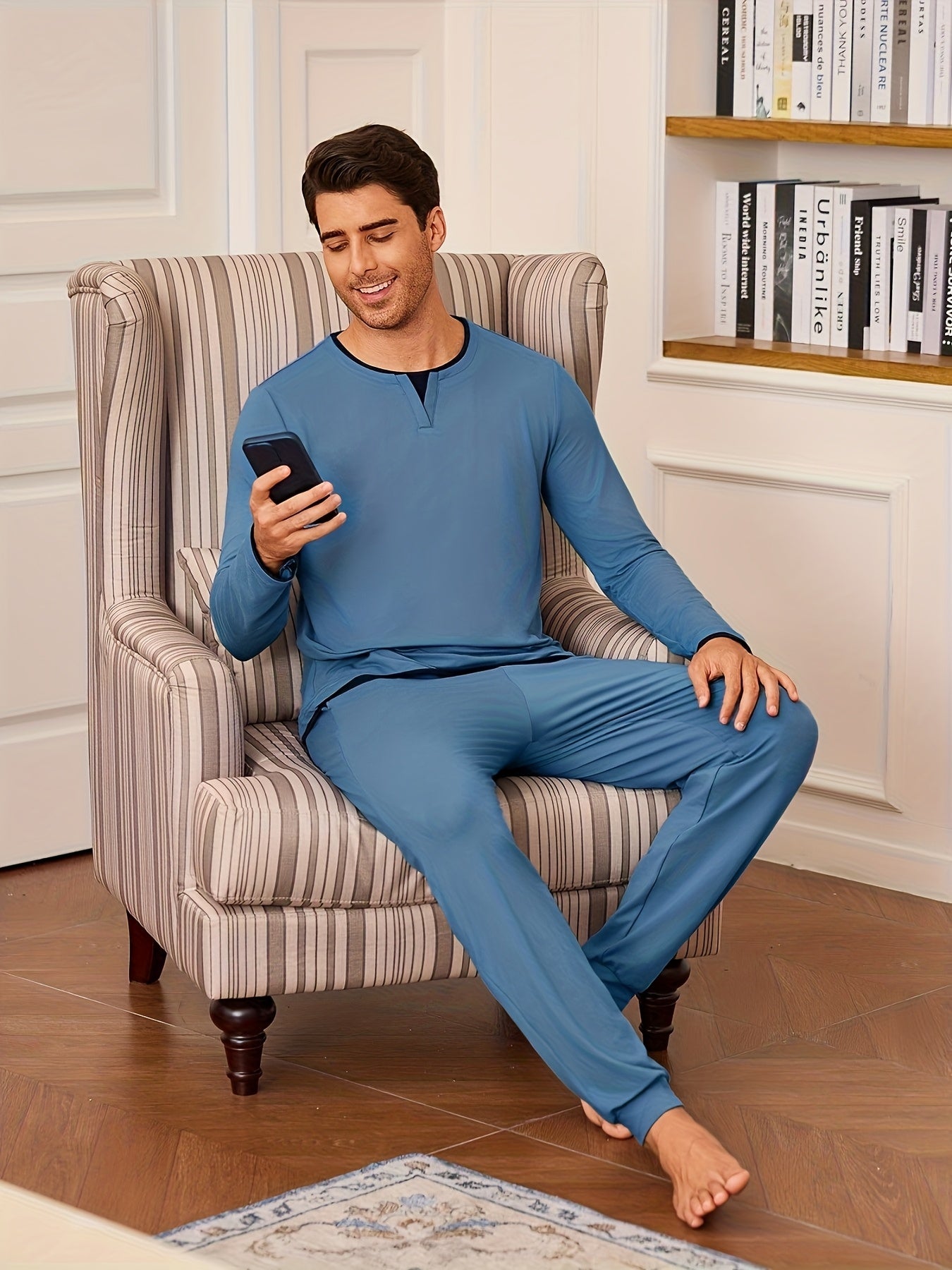 Herren Baumwoll Pyjama Colorblock Set