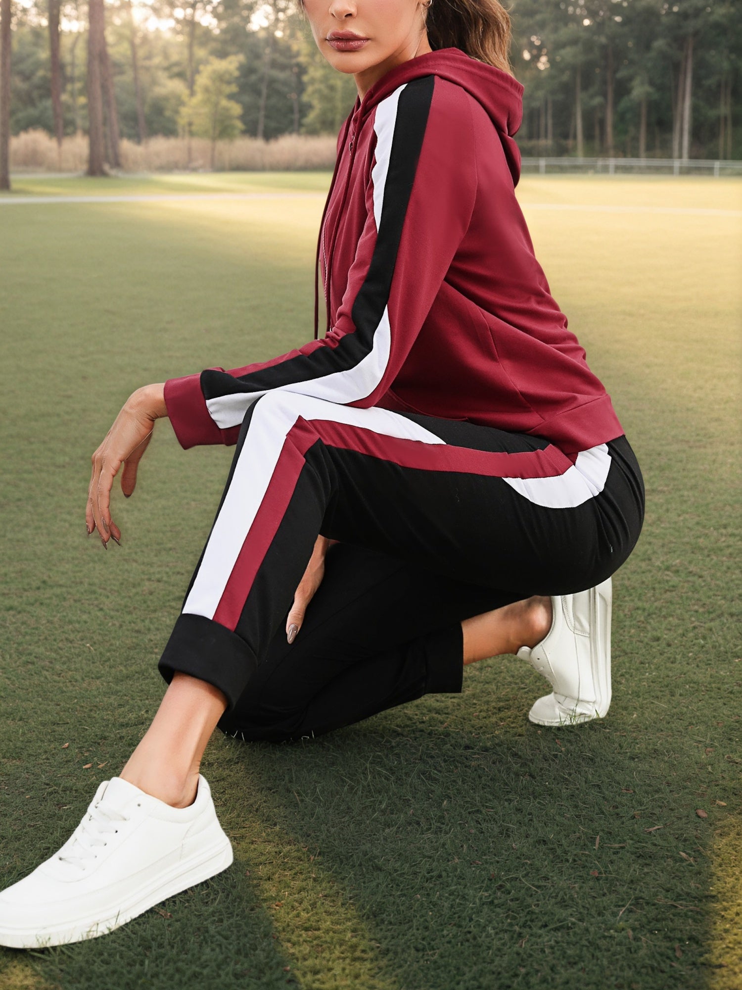 Damen Sport Zweiteiler Set Gestreift