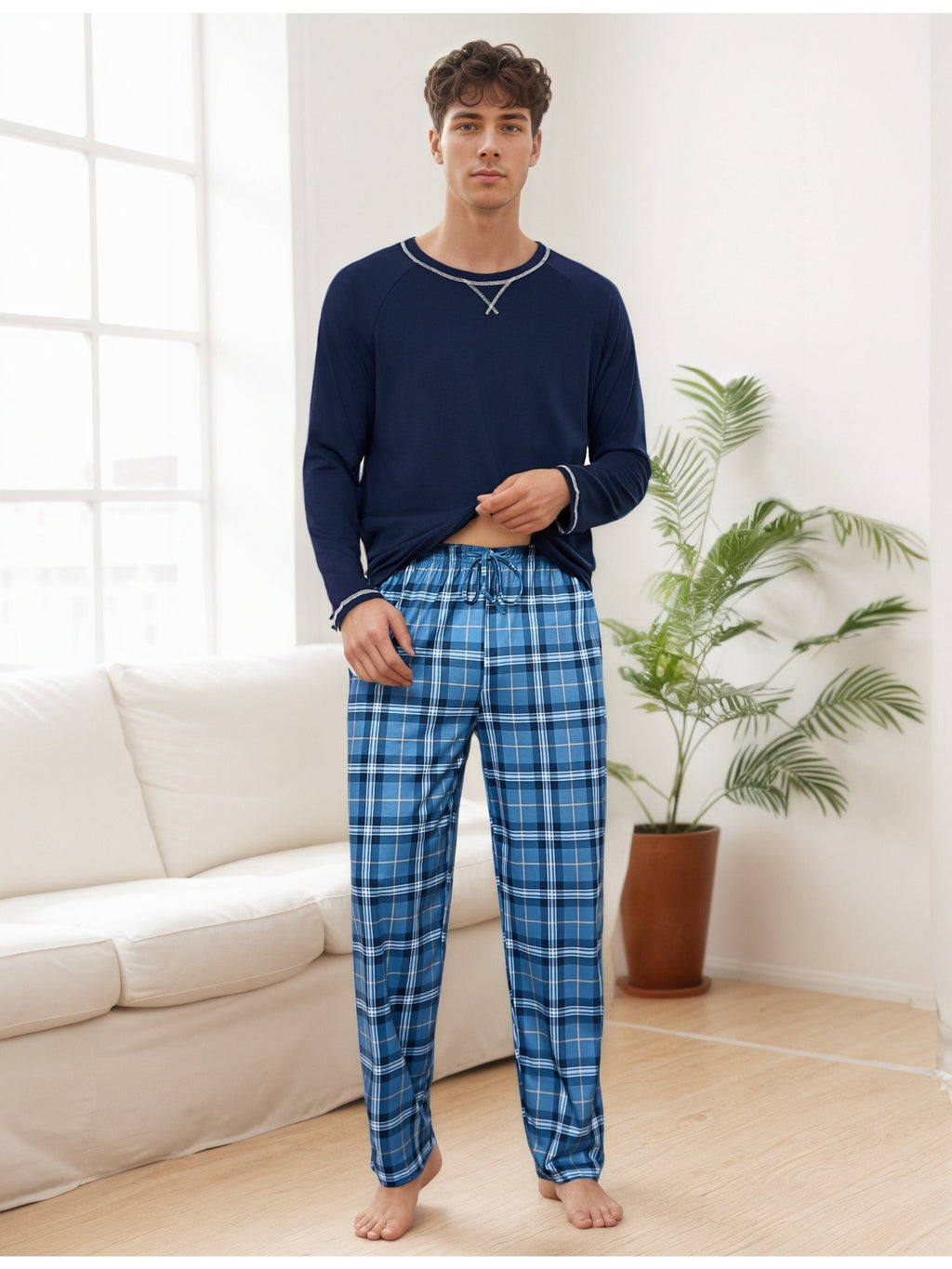 Herren Baumwoll Pyjama Streifen Winter