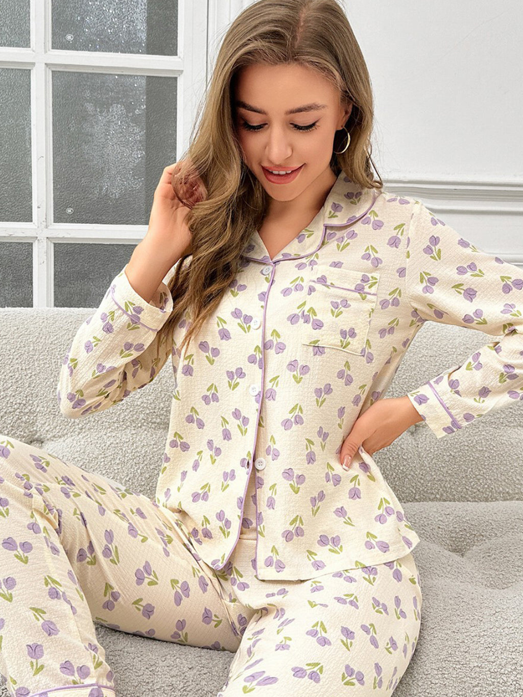 Damen Homewear Set Tulpen Print